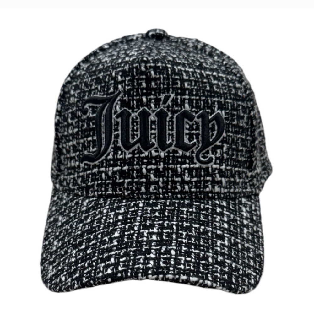 Nwt Adjustable Juicy Couture Black Tweed Baseball Cap Hat Embroidered Logo